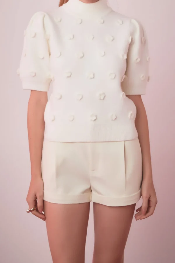 ENGLISH FACTORY Sweaters & Knits | Tops*- Flower Pompom Sweater IVORY