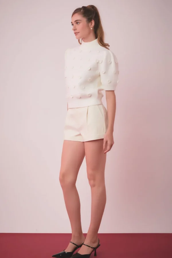 ENGLISH FACTORY Sweaters & Knits | Tops*- Flower Pompom Sweater IVORY