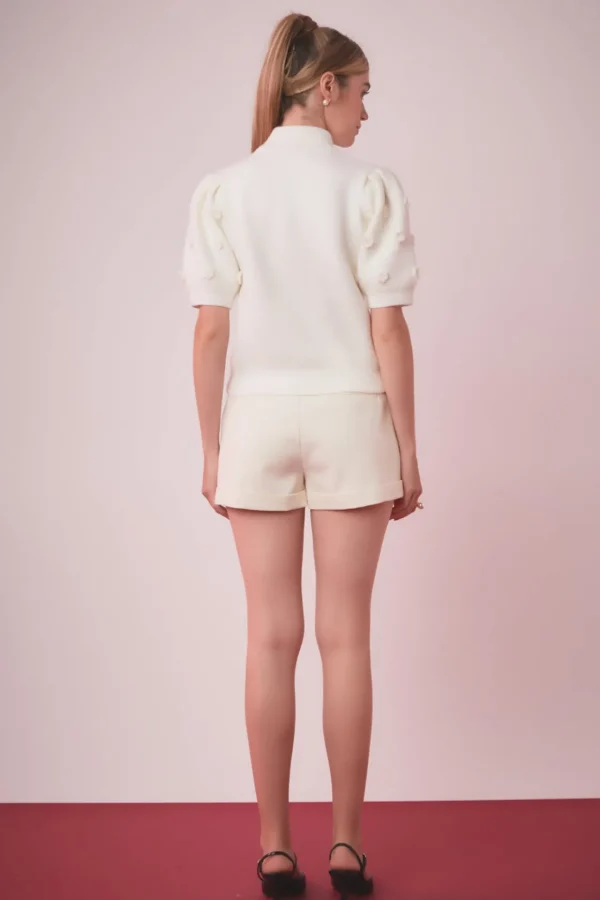 ENGLISH FACTORY Sweaters & Knits | Tops*- Flower Pompom Sweater IVORY
