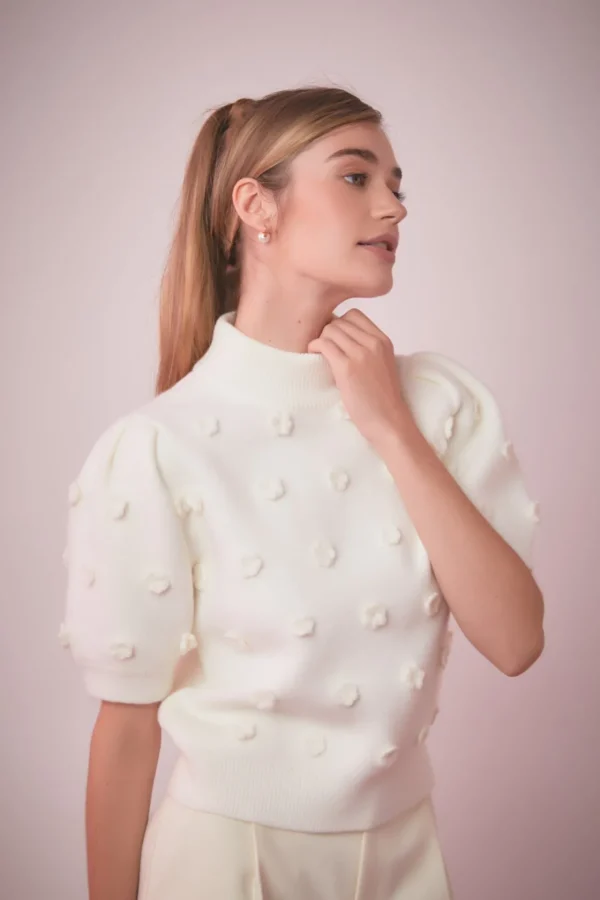 ENGLISH FACTORY Sweaters & Knits | Tops*- Flower Pompom Sweater IVORY