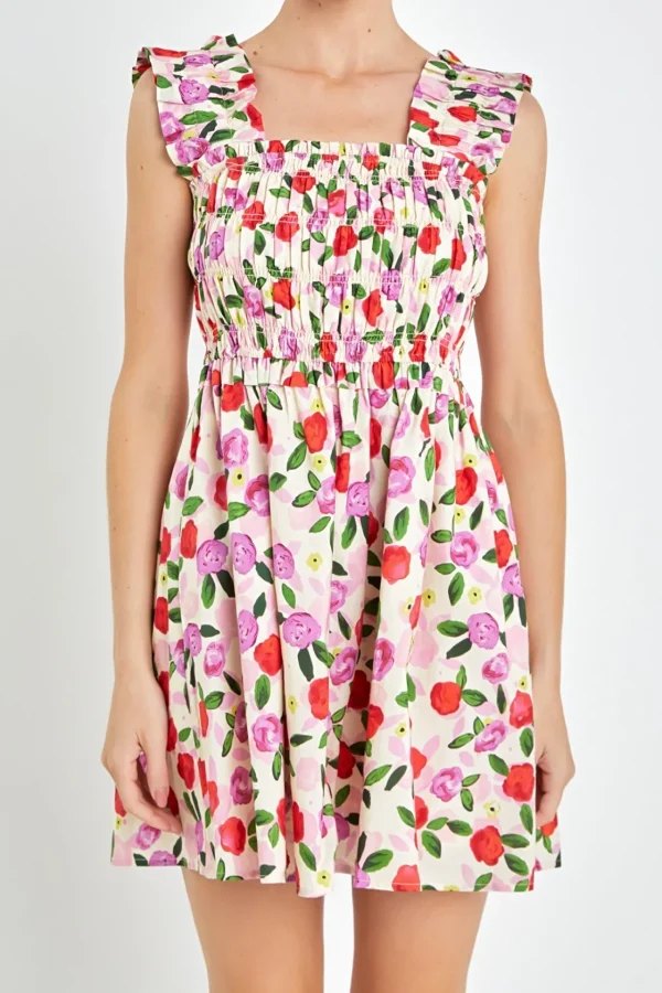 ENGLISH FACTORY Floral Dresses*- Flower Ruffled Mini Dress CREAMMULTI