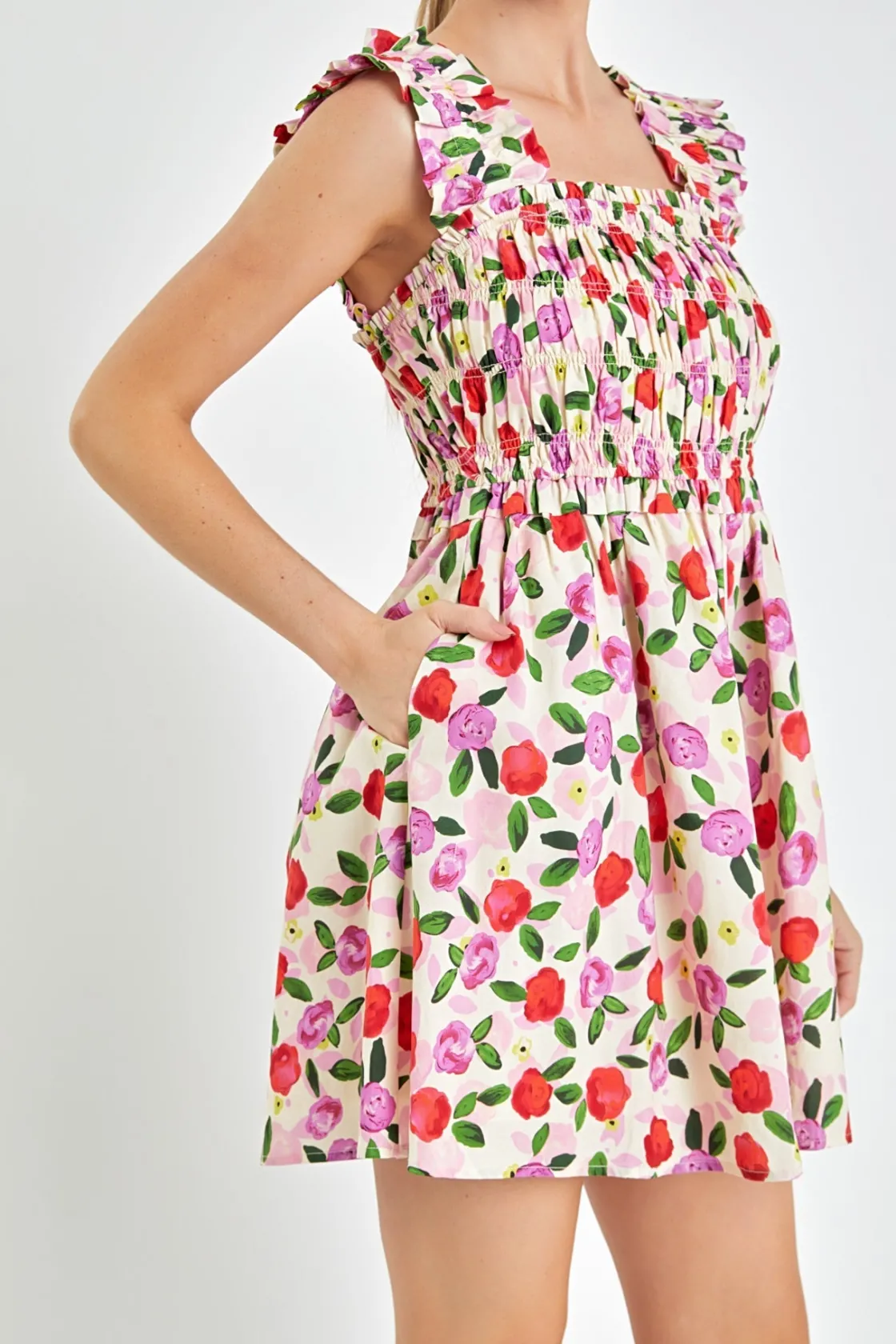 english_factory__flower_r_3.webp ENGLISH FACTORY Floral Dresses*- Flower Ruffled Mini Dress CREAMMULTI
