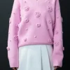 ENGLISH FACTORY Sweaters & Knits | Tops*- Flower V-neckline Sweater PINK