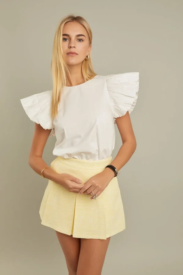 ENGLISH FACTORY Tops*- Folded Ruffle Sleeve Top WHITE