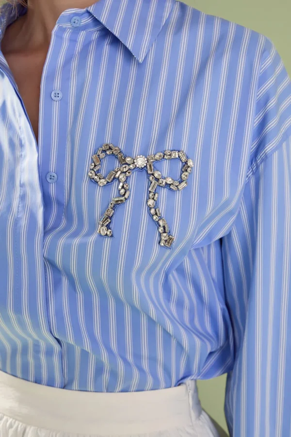 ENGLISH FACTORY Tops*- Francine Rhinestone Bow Shirt POWDERBLUE