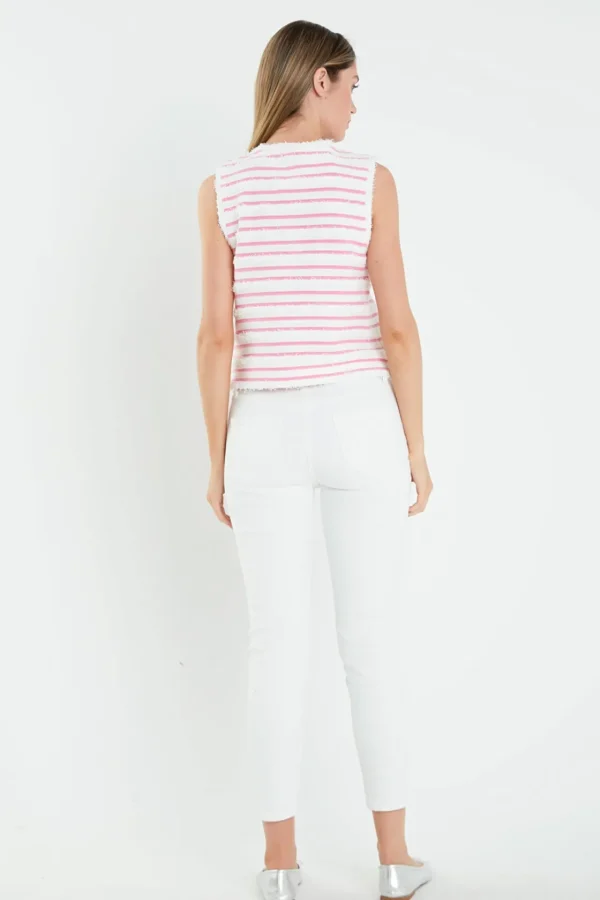 ENGLISH FACTORY Tops*- Fringed Striped Sleevless Top WHITE/PINK