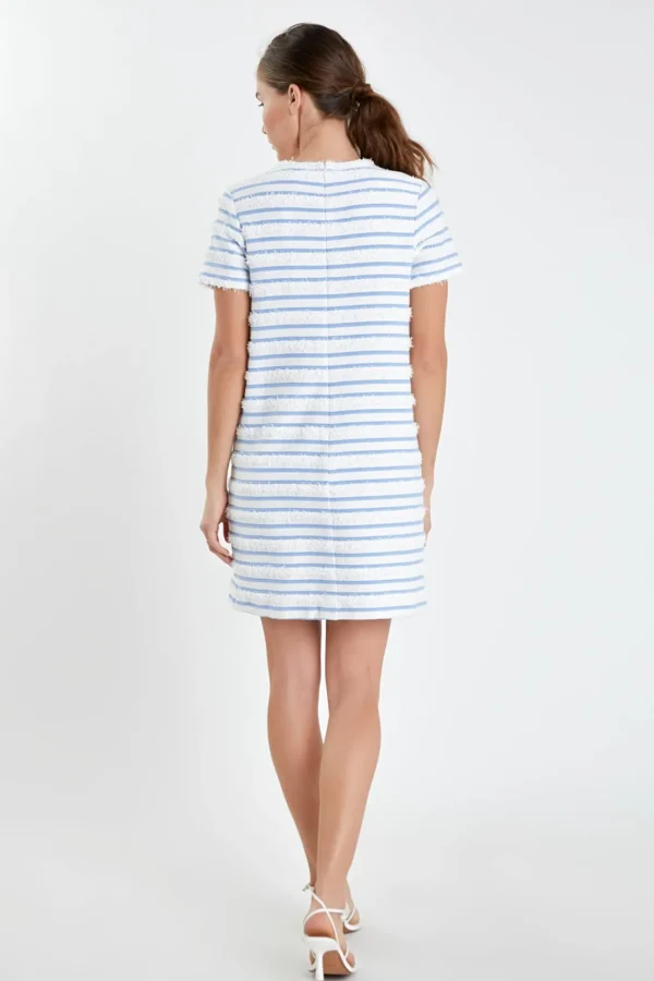 ENGLISH FACTORY Tops*- Fringed Striped Polo Mini Dress WHITE/BLUE