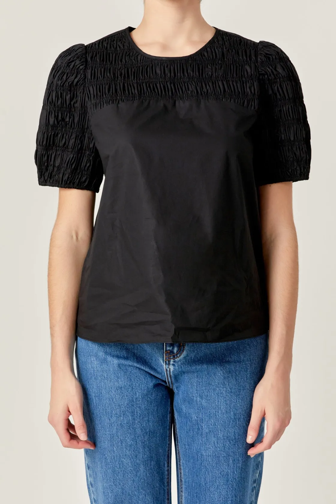 english_factory__front_cu_0.webp ENGLISH FACTORY Tops*- Front Cut-out Smocked Top