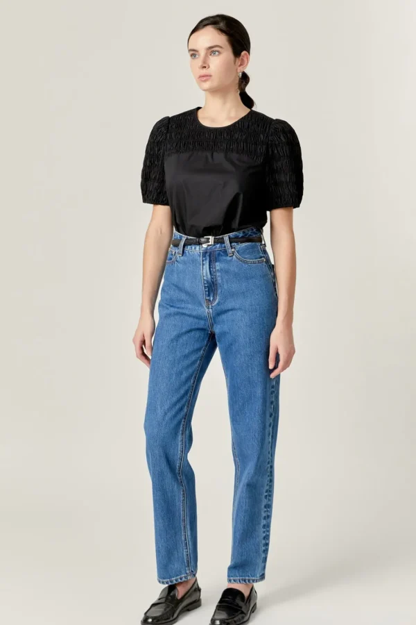 ENGLISH FACTORY Tops*- Front Cut-out Smocked Top