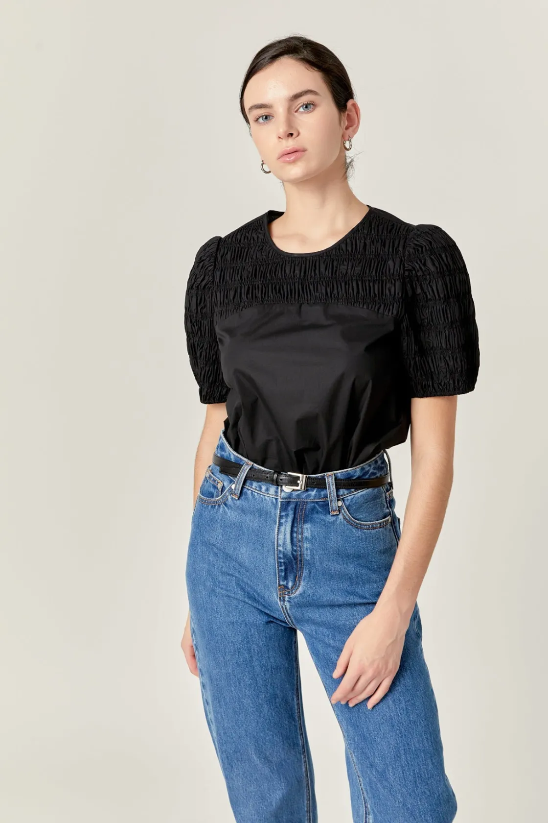 english_factory__front_cu_3.webp ENGLISH FACTORY Tops*- Front Cut-out Smocked Top
