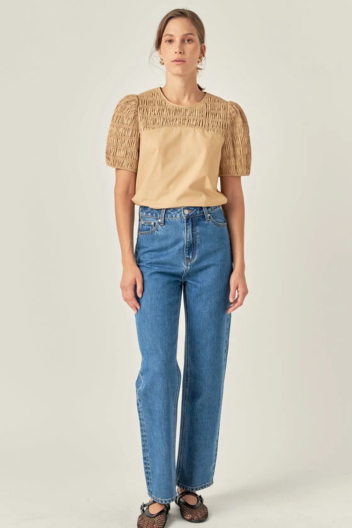 english_factory__front_cu_4.webp ENGLISH FACTORY Tops*- Front Cut-out Smocked Top