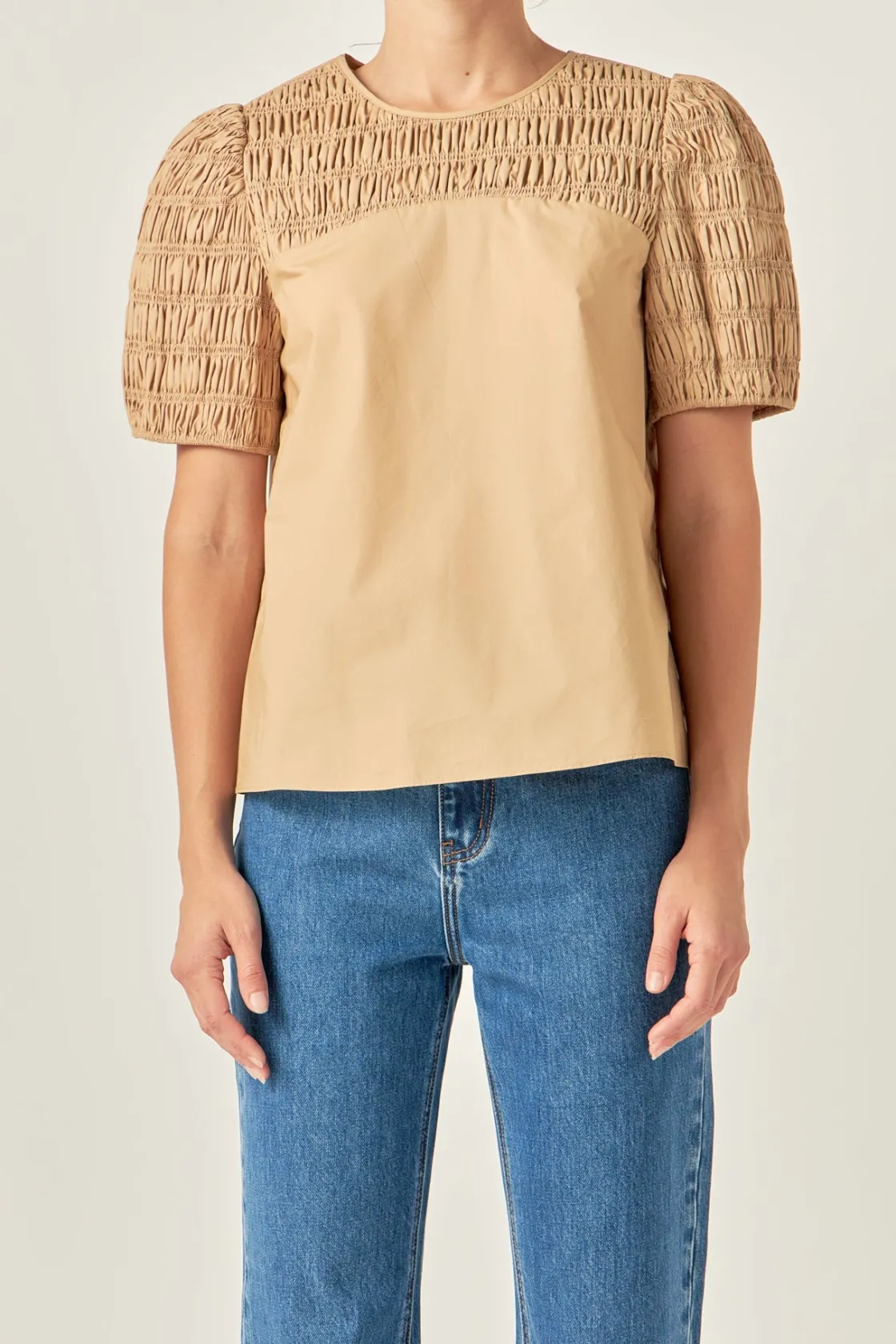 english_factory__front_cu_5.webp ENGLISH FACTORY Tops*- Front Cut-out Smocked Top