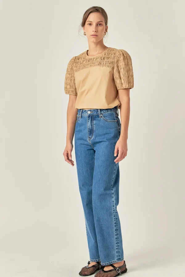 ENGLISH FACTORY Tops*- Front Cut-out Smocked Top