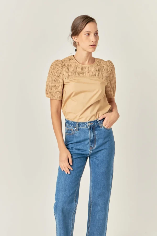 ENGLISH FACTORY Tops*- Front Cut-out Smocked Top