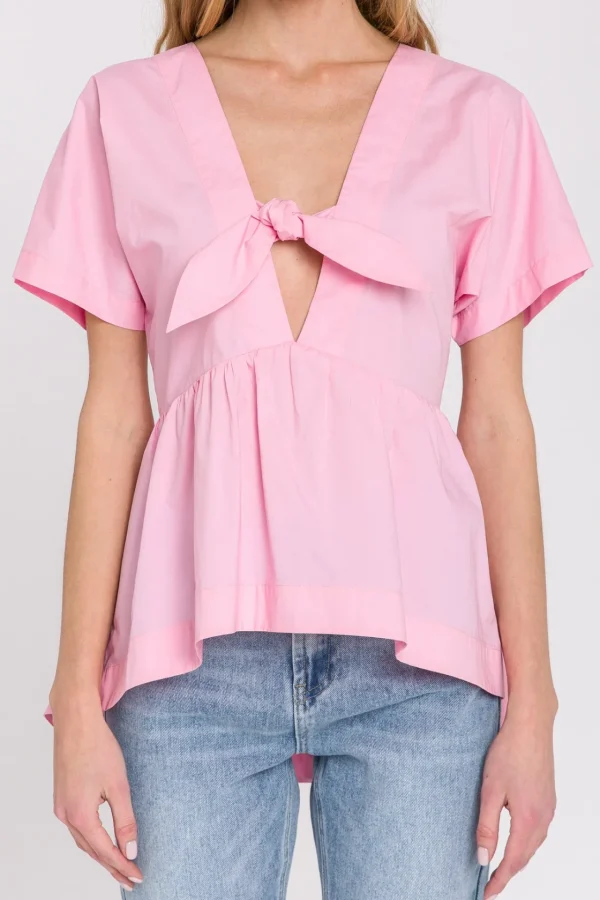 ENGLISH FACTORY Tops*- Front Tie Poplin Top PINK