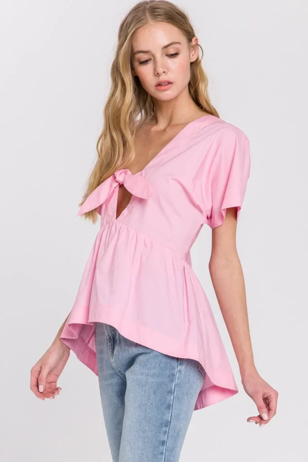 ENGLISH FACTORY Tops*- Front Tie Poplin Top PINK