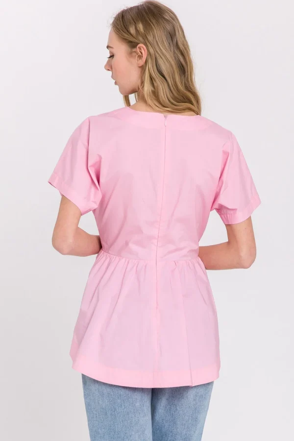 ENGLISH FACTORY Tops*- Front Tie Poplin Top PINK