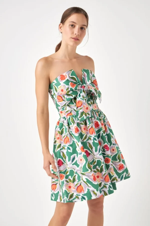 ENGLISH FACTORY Floral Dresses | Tops*- Front Tie Bustier Dress MULTI