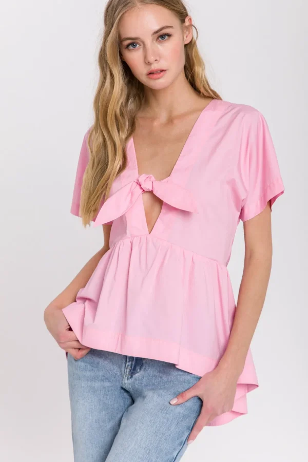 ENGLISH FACTORY Tops*- Front Tie Poplin Top PINK