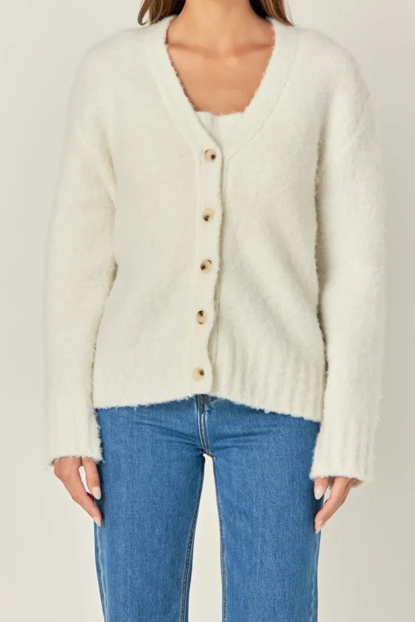 ENGLISH FACTORY Sweaters & Knits | Tops*- Fuzzy Button-Up Cardigan CREAM