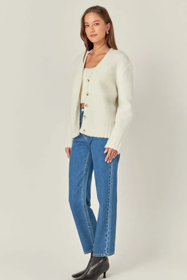 ENGLISH FACTORY Sweaters & Knits | Tops*- Fuzzy Button-Up Cardigan CREAM