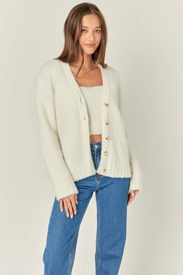 ENGLISH FACTORY Sweaters & Knits | Tops*- Fuzzy Button-Up Cardigan CREAM