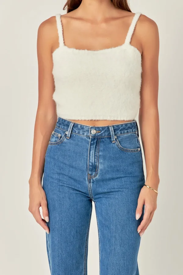 ENGLISH FACTORY Sweaters & Knits | Tops*- Fuzzy Crop Tank Top CREAM