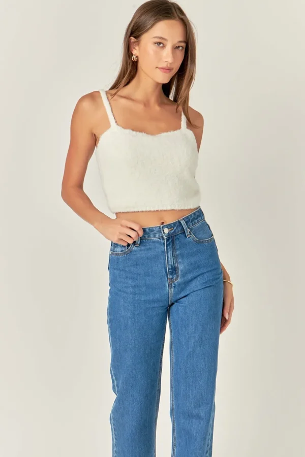 ENGLISH FACTORY Sweaters & Knits | Tops*- Fuzzy Crop Tank Top CREAM