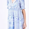 ENGLISH FACTORY Tops*- Geometric Print Tiered Midi Dress BLUE