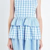 ENGLISH FACTORY Tops*- Gingham Tiered Sleeveless Mini Dress OCEANBLUE
