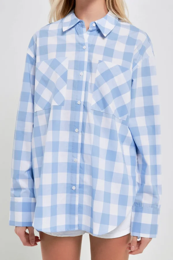 ENGLISH FACTORY Shirts & Blouses | Tops*- Gingham Checked Shirts WHITE/BLUE