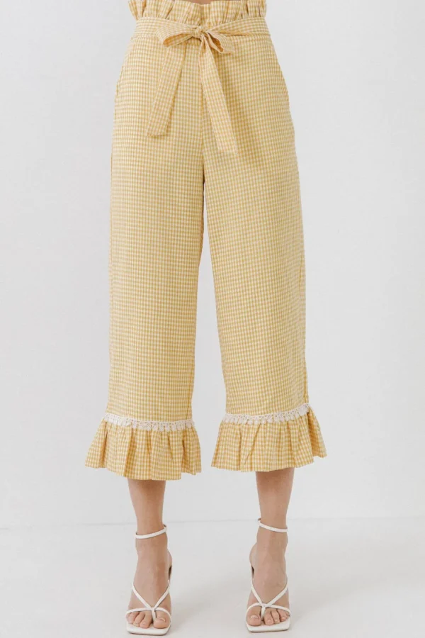 ENGLISH FACTORY Pants*- Gingham Culotte With Tie YELLOW