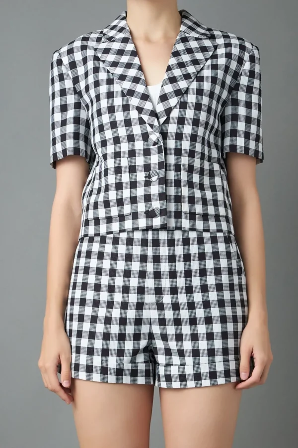 ENGLISH FACTORY Blazers*- Gingham Short-Sleeve Blazer BLACK