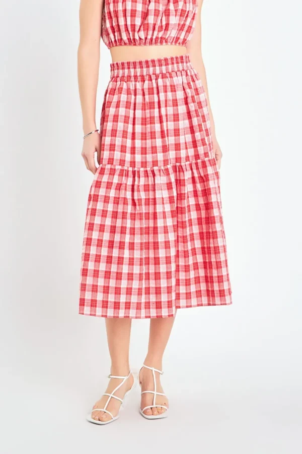 ENGLISH FACTORY Skirts | Tops*- Gingham Midi Skirt RED