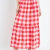ENGLISH FACTORY Skirts | Tops*- Gingham Midi Skirt PINK/RED