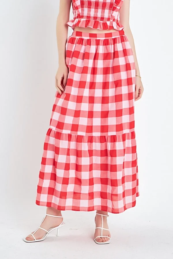 ENGLISH FACTORY Skirts | Tops*- Gingham Midi Skirt PINK/RED