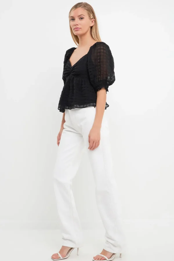 ENGLISH FACTORY Matching Sets | Tops*- Gingham Chiffon Top BLACK