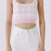 ENGLISH FACTORY Matching Sets | Tops*- Gingham Knit Tank Top PINK/WHITE
