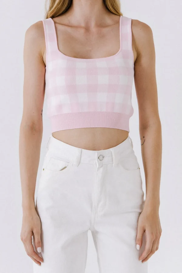 ENGLISH FACTORY Matching Sets | Tops*- Gingham Knit Tank Top PINK/WHITE