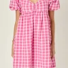 ENGLISH FACTORY Puff Sleeve | Tops*- Gingham Linen Sweetheart Baby Doll