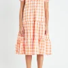 ENGLISH FACTORY Puff Sleeve | Tops*- Gingham Midi Dress ORANGE