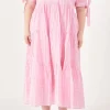 ENGLISH FACTORY White Dresses | Tops*- Gingham Tiered Midi Dress with Bow Tie Sleeves - Plus