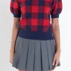 ENGLISH FACTORY Tops*- Gingham Collar Knit Top NAVY/RED