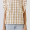 ENGLISH FACTORY Tops*- Gingham Ruffled Top BEIGE
