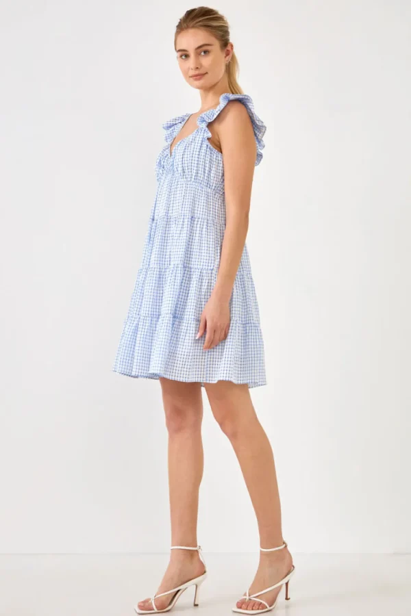 ENGLISH FACTORY Tops*- Gingham Printed Tiered Mini Dress