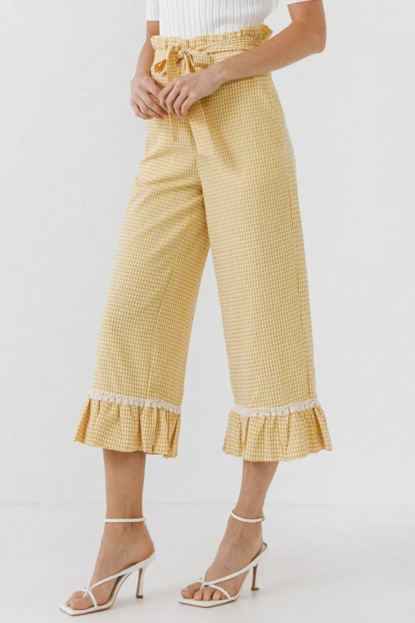 ENGLISH FACTORY Pants*- Gingham Culotte With Tie YELLOW