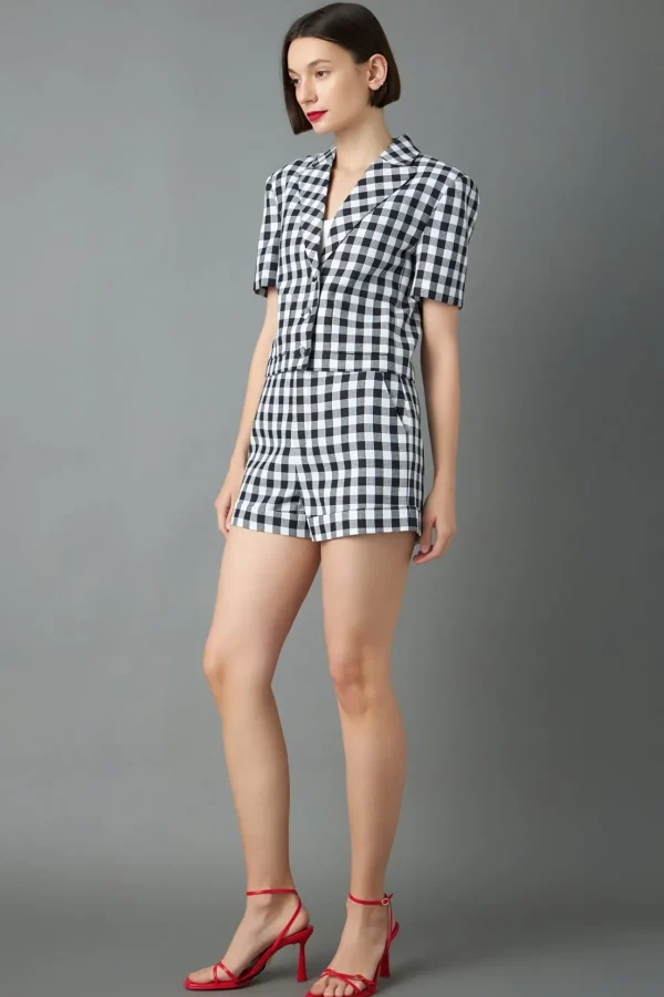 ENGLISH FACTORY Blazers*- Gingham Short-Sleeve Blazer BLACK
