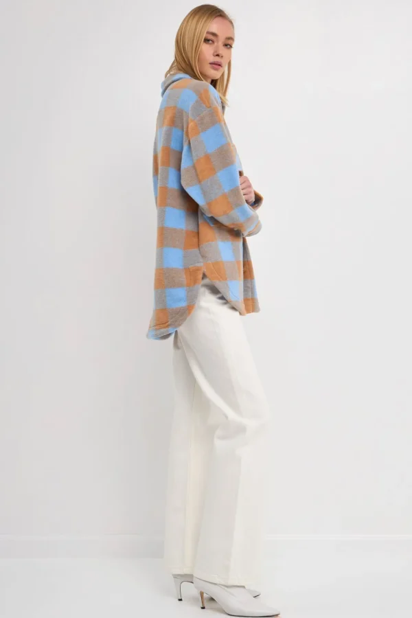 ENGLISH FACTORY Jackets & Coats | Tops*- Gingham Shacket with Front Double Pockets BLUE