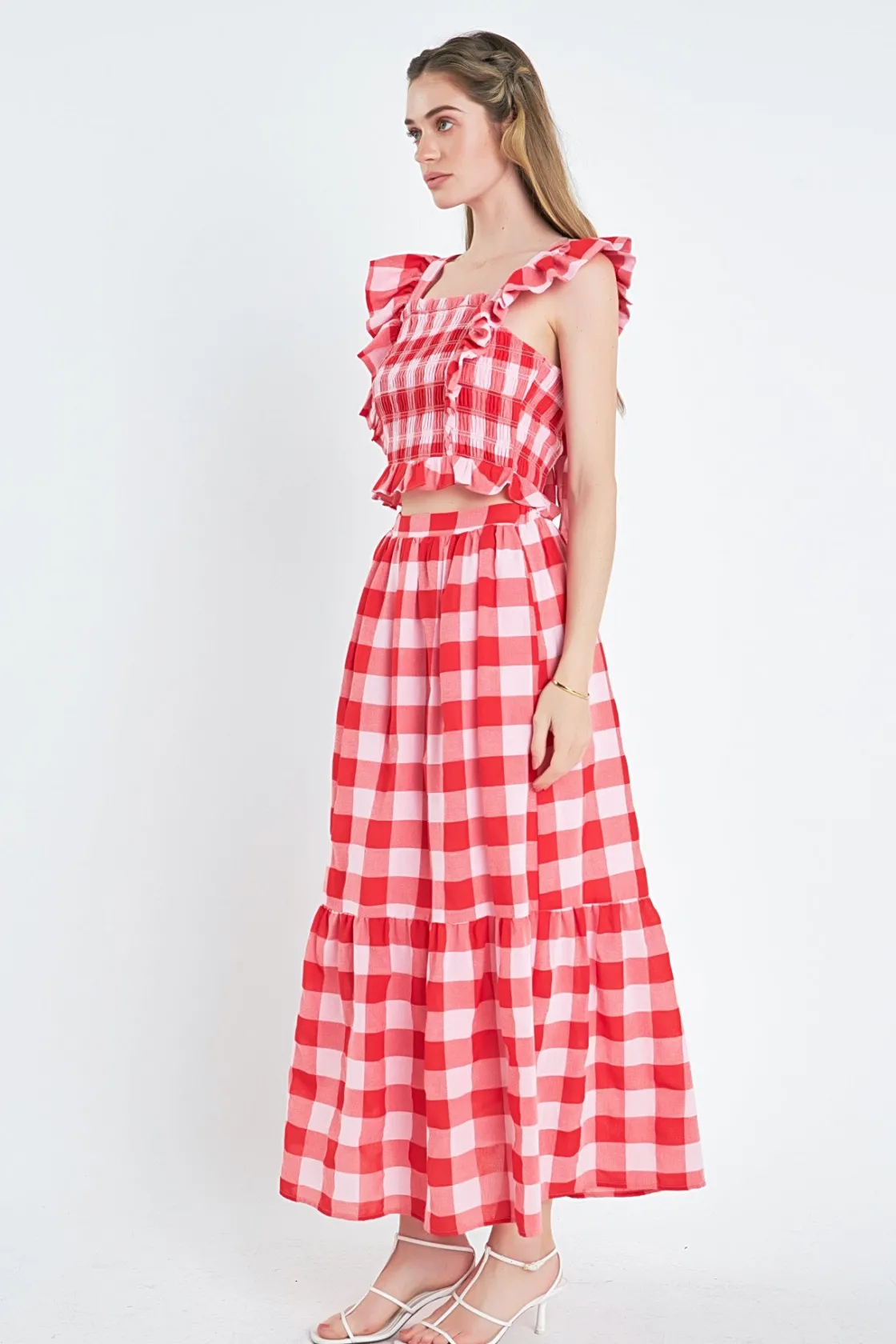 english_factory__gingham__1-16.webp ENGLISH FACTORY Skirts | Tops*- Gingham Midi Skirt PINK/RED