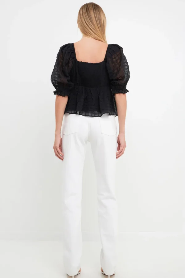ENGLISH FACTORY Matching Sets | Tops*- Gingham Chiffon Top BLACK